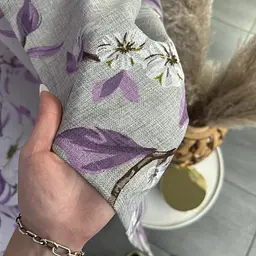 Льняні штори сірого кольору з фіолетовими квітами 150х270 з тюлистом батистовим 400х270 на тасьме ALBO pbe0052608 - мініатюра 4