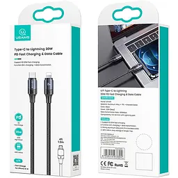 Кабель USAMS Type-C до Lightning 20W для швидкісної зарядки та передачі даних 1.2м чорний (SJ521USB01) (6958444973302) - мініатюра 2