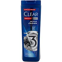 Шампунь 3 в 1 для чоловіків Clear Men Очищення з активованим вугіллям 360 мл