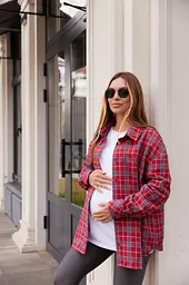 Жіноча сорочка для вагітних стилю oversize в клітинку для майбутніх мам Siena L - XL (46 - 48) Lullababe червоний - мініатюра 9