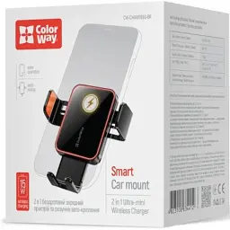 Універсальний автотримач ColorWay Ultra-mini. автозажим, Wireless Charger 15W Black (CW-CHAW069Q-BK) - мініатюра 4