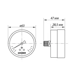 Манометр осьової Koer KM.611A D 63мм (0-6 bar) 1/4''-1/2'' KR2901 - мініатюра 3