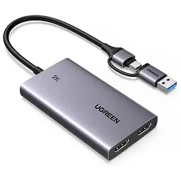 Карта відеозахоплення UGREEN CM726 з HDMI на USB-A/USB-C 3.0 захоплення 2K 30 Гц або 1080p 60 Гц з наскрізним виходом HDMI 4K 30 Гц для сигналу без захисту HDCP із захопленням звуку для OBS Studio формати YUY2 і MJPEG алюмінієвий корпус космічний сірий (25773)