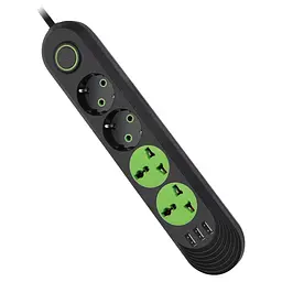 Мережевий фільтр живлення Voltronic F01U, 2роз EU + 2роз Universal, 3\*USB, чорний (F01U-Black)