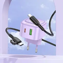МЗП Borofone BAS22A Fortune PD20W+QC3.0 (1USB-A/1C) + кабель Type-C to Lightning Purple - мініатюра 3