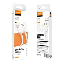 Кабель Aspor A127 Quick Charge USB – Type-C (6A/1м)- білий - мініатюра 3