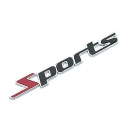Емблема напис SPORTS 138х22 мм Чорна+Червоний на скотчі метал (Завод)