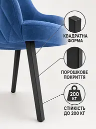 М’який стілець Ріо з ромбами для кафе та кав’ярні з оббивкою антикіготь 81×57 см до 200 кг, синій (49676268) - мініатюра 6