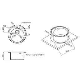 Кухонна мийка Lidz D510/200 BLM-14 (LIDZBLM14D510200), Чорний - мініатюра 2