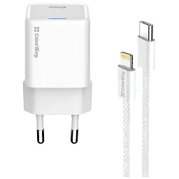 Зарядний пристрій ColorWay C101D GaN Mini 20W PD PPS USB-C + cable USB-C to Lightning white (CW-CHS059PDL-WT) - мініатюра 3