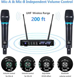 Бездротова мікрофонна система S9 UHF караоке мікрофон бездротовий з Bluetooth - мініатюра 2