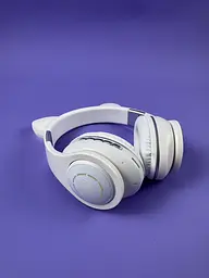 Навушники білого кольору Bluetooth з вушками котика C64092, з підсвіткою, мікрофоном, картою пам'яті та AUX, 400 mAh - мініатюра 2