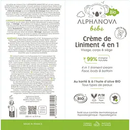 Крем-лінімент під підгузок Alphanova bébé Bio 4 в 1 очищення, зволоження, масаж органічний 200 мл - мініатюра 2