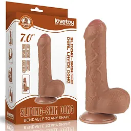 Фалоімітатор LoveToy Sliding-Skin Dual Layer Dong 7" 18.3 см коричневий