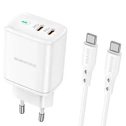 Адаптер мережевий BOROFONE Type-C to Type-C cable Reacher dual port set BN9 35вт білий - мініатюра 4