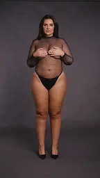 Боді з рукавом Le Désir With Fishnet Structure, Plus Size (чорний) - мініатюра 5
