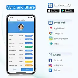 Ваги Vitafit Smart для ванної для ваги тіла, висока точність, зневоднені ваги Professional Factory З 2001 року, App Sync 13 - мініатюра 7