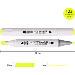 Набір спиртових маркерів Santi Professional SA-123 флуоресцентний жовтий 6 шт. (390822) - мініатюра 2