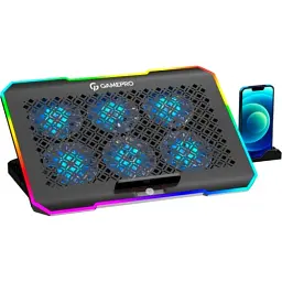 Підставка для ноутбука до 15.6" GamePro CP660, Black, 6 x 70 мм (2400 об/хв), сенсорне RGB підсвічування, 5 рівнів висоти, 2xUSB, знімний тримач для смартфона, металева сітка, 360 x 255 x 25 мм, 900 г - мініатюра 3