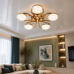 Світлодіодна люстра Diasha 9358/5GD золота з димером і пультом 60 см