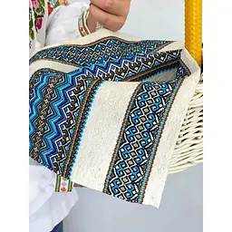 Комплект Великодній кошик Буковина (маленький) з лляним рушником 45х30 см Рандеву (синій) та свічкой - мініатюра 3