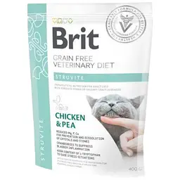 Сухий корм Brit GF VetDiet Cat Struvite для кішок, у разі сечокам'яної хвороби, з куркою та горохом, 400 г