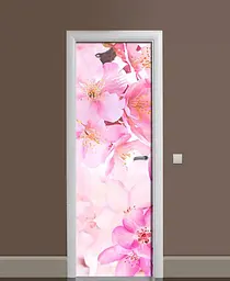 Вінілова наклейка на двері Пишна Сакура Макро ПВХ з ламінацією Квіти Рожевий 65х200 см Happy Pocket Z184387