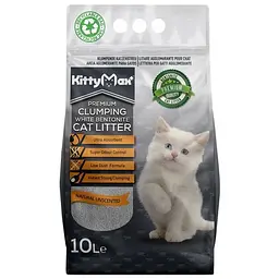 Бентонітовий наповнювач Kitty Max для котячого туалету без аромату білий 10 л