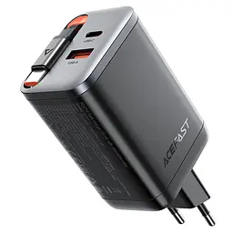 Мережевий зарядний пристрій з кабелем ACEFAST A111 PD67W GaN charger(2*USB-C+USB-A) with retractable cable Black (6974316284062) - мініатюра 5