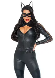 Еротичний костюм супергероїні-кицьки Leg Avenue Wicked Kitty L (комбінезон, пояс, маска, вушка)