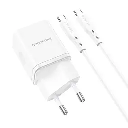 МЗП Borofone BN7 PD20W+QC3.0 (1USB-A/1C) + кабель Type-C to Type-C White - мініатюра 4