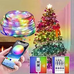 Смарт гірлянда USB 20м RGB з Bluetooth та пультом кольорова світлодіодна розумна LED стрічка AMILL LED - мініатюра 1