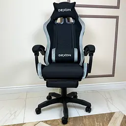 Геймерське крісло DEXON ONYX з підставкою для ніг, з тканини+велюрові вставки Cold Grey - мініатюра 3
