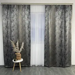 Жакардові мармурові штори сіро-золотистого кольору 2шт. 150х270 з білим шифоновим тюлем 400х270, на ALBO pbe0052755 - мініатюра 5