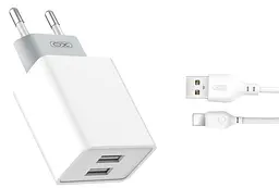 Сітчастий зарядний пристрій XO L65 double USB 12W 2.4A with Lightning cable