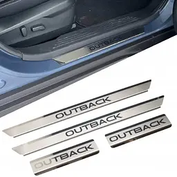 Накладки на пороги для Subaru Outback VI 2020- Нержавіюча сталь із загином та Логотипом 4 шт (Premium P-SB13)