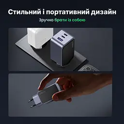 Мережевий зарядний пристрій UGREEN X553 до 65 Вт 2 USB-C + USB-A PD 3.0 QC 4.0+ PPS (35042) - мініатюра 6