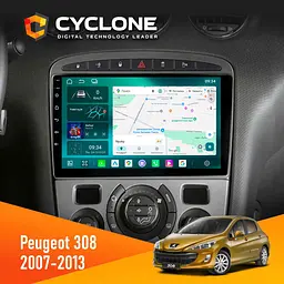 Штатна магнітола Peugeot 308 2007-2013 Silver Cyclone C9-013 4x64 DSP 4G Cyclone (НФ-00007395)