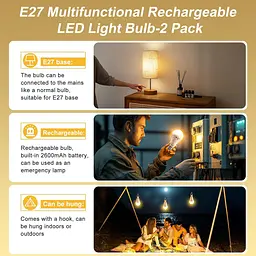 Перезаряджувана LED лампа E27 з акумулятором 2600 мАг, USB-C та підвісним гачком - мініатюра 5