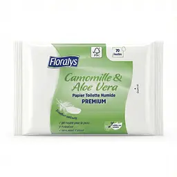 Вологий туалетний папір Floralys Premium Camomille & Aloe Vera оксамитовий дотик 70 шт. Змивається, екстра-м'який