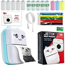 Портативний принтер JETIX Mini printer Blue із набором термопаперу в комплекті