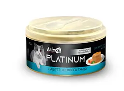 Вологий корм AnimAll Platinum для дорослих кішок, ніжний паштет із тунця, 70 г