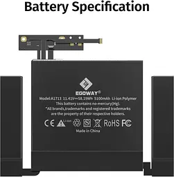 A1708 A2159 A2289 A2338 Акумулятор, Egoway A1713 A2171 Запасний акумулятор для MacBook Pro 13 дюймів - мініатюра 6