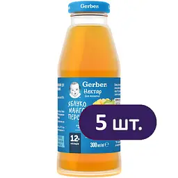 Нектар Gerber яблучно-мангово-персиковий для дітей із 12 місяців 1.5 л (5 шт. x 300 мл)