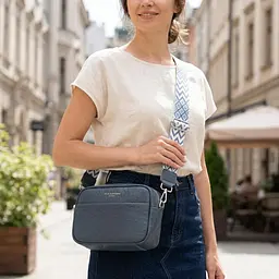 Цікава сумка для жінок із фактурної натуральної шкіри Vintage 22661 синя - мініатюра 2