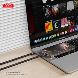 Шнурок на руку + тримач з кабелем XO NB-Q289B Bullet Type-C to Type-C 60W 30cm чорний - мініатюра 5