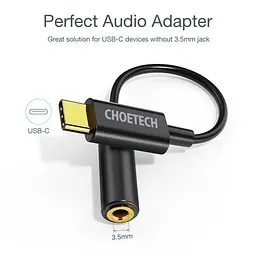 Перехідник Choetech AUX003-BK, Type-C - стерео-аудіо 3.5 mm (AUX003-BK) - мініатюра 3