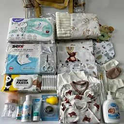 Набір для пологового будинку для новонародженого 33 предмети + прозора сумка в подарунок від ЕкоМама нейтральні кольори - мініатюра 3