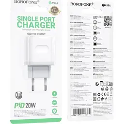 Зарядний пристрій BOROFONE BA99A USB-C PD20W white (6941991121357) - мініатюра 7