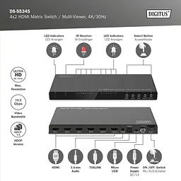 Перемикач Digitus 4x2 HDMI Matrix Switch/Multi-Viewer, 4K/30Hz - мініатюра 2